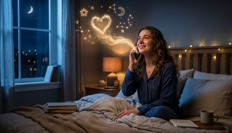 Tarot Telefónico del Amor: Consultas Precisas para Corazones Llenos de Dudas 4 Mujer sintiendo alivio y paz emocional durante una consulta de tarot telefónico del amor.