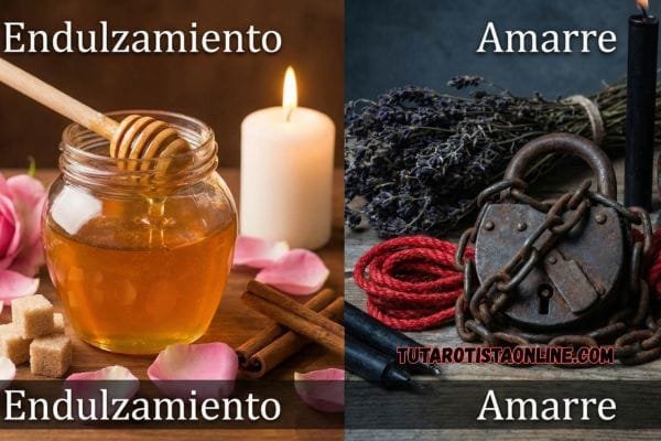Diferencia ritual endulzamiento con miel y amarre de amor con candado y cadenas.