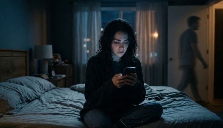 ¿Me extraña o ya me olvidó?" Cómo saber la verdad sin perder la dignidad 2 Mujer mirando el móvil durante el contacto cero, preguntándose si su ex pareja la extraña o ya la olvidó.