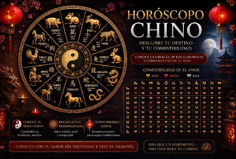 Horóscopo Chino: Descubre tu Animal y Compatibilidad Amorosa 1 Rueda de los 12 animales del horóscopo chino y compatibilidad astral en el amor.